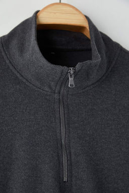 Antrasit Yeni Oversize/Genis Kesim Buyuk Beden F?rcal? Selanik Dik Yaka Sweatshirt TMNAW26AO00000