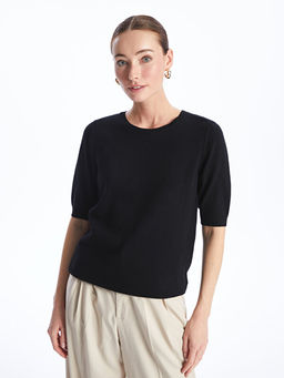 Bisiklet Yaka D?z K?sa Kollu Kad?n Triko Kazak