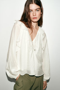 BLUSA VOLANTES FRUNCES / Blanco - Zara фото 4
