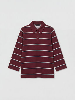 Polo Yaka ?izgili Oversize Kad?n Tunik