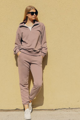 Свитшот с замком овер женский, тауп - Inzibe фото 4