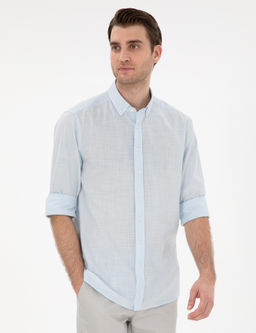 A__k Mavi Keten G_r_n_ml_ Slim Fit Uzun Kollu G_mlek