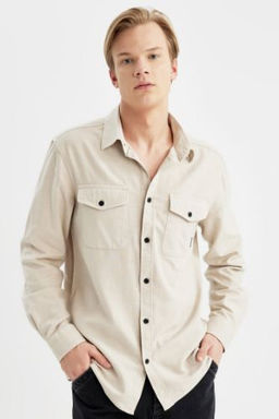 Regular Fit Polo Yaka Basic Duz Pamuklu Uzun Kollu Gomlek