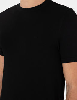 Черный приталенный крой из смесовой шерсти с круглым вырезом и трикотажным рукавом - Cacharel фото 7