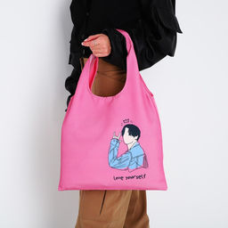 Сумка мешок Love yourself, 40 х 35см, розовая