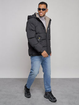 Куртка спортивная болоньевая мужская зимняя с капюшоном черного цвета 3111Ch - Wonderrman фото 11