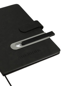 Дневник школьный 1-11 класс, лассе, обложка искуственная кожа черная с хлястиком, с ручкой   1096906