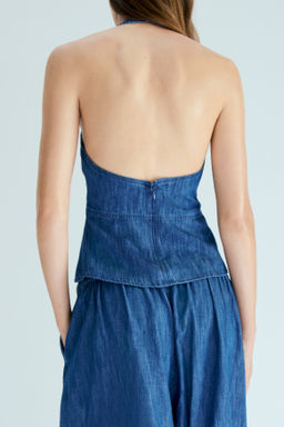 Top denim con escote halter - H&m фото 4