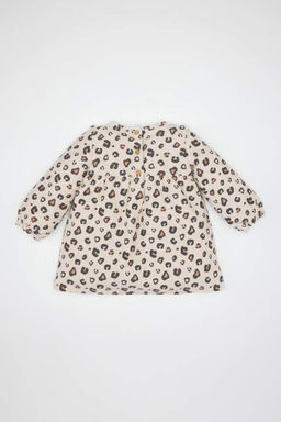 Платье с длинными рукавами и рюшами на пуговицах и леопардовым узором для маленьких девочек - Defacto фото 5
