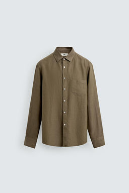 CAMISA REGULAR FIT LINO - LYOCELL / Khaki - Zara фото 7