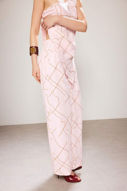 Trendyol Studio Pembe Desenli Arka Beli Lastikli Saten Pantolon TWOSS26PL0013 - Trendyolmilla фото 3