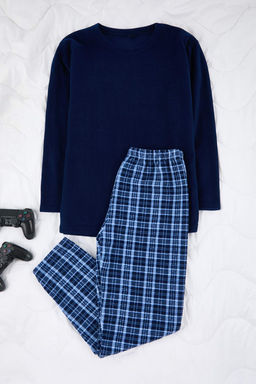 Lacivert Regular Ekose Polar Pijama Tak?m? TMNAW26PT00075
