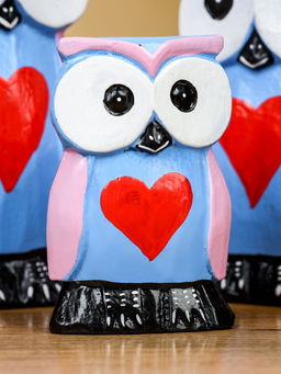 Набор сувенирный Совята с сердечком, h=15 см, h=13 см, h=11 см, дерево, сиренево-голубой