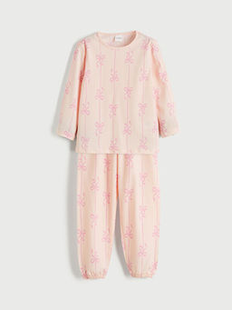 Bisiklet Yaka Fiyonk Bask?l? K?z ?ocuk Pijama Tak?m?