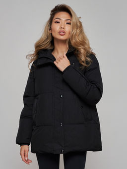 Зимняя женская куртка модная с капюшоном черного цвета 52308Ch