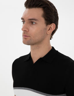 Siyah Slim Fit Apa_ Yaka Triko T-shirt