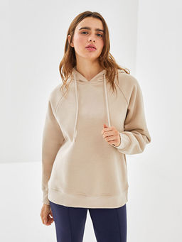 D?z Uzun Kollu Kad?n Kal?n Hoodie