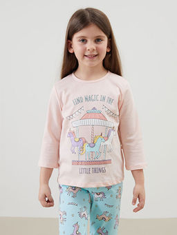 Bisiklet Yaka Bask?l? K?z ?ocuk Pijama Tak?m?