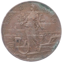 Монета 2 чентезимо 1916 года Италия