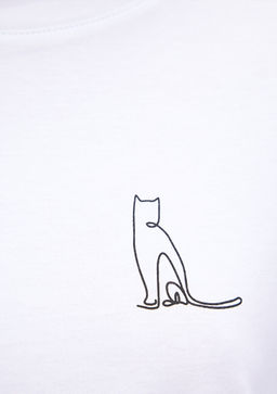 Kedi Bask?l? Beyaz Tisort