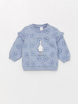 Bisiklet Yaka Uzun Kollu Bask?l? K?z Bebek Sweatshirt ve E?ofman Alt 2li Tak?m - Waikiki фото 2