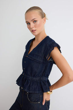 Koyu Mavi Dantel Detayl_ Bebe Yaka Denim G_mlek TWOSS26GO00234 - Trendyolmilla фото 2