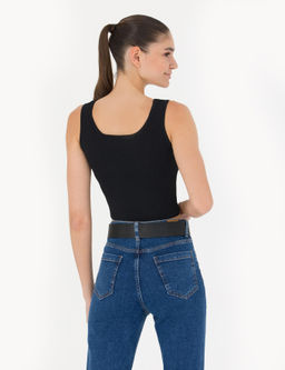 Siyah Crop Top Triko Bluz - Pierre cardin фото 5