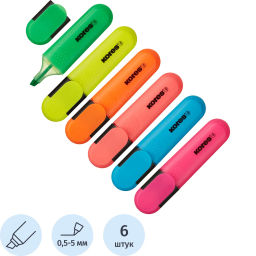 Набор текстовыделителей Kores BRIGHT LINER PLUS,ск нак,0,5-5мм,6цв фото 2