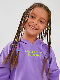 Kap??onlu Bask?l? Uzun Kollu K?z ?ocuk Sweatshirt