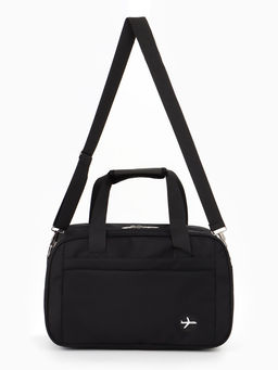 Сумка дорожная, однотонная, наружный карман, регулирующийся ремень, 39×20×25 см, чёрная