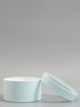 Подарочная коробка круглая, лагуна, завальцованная с окном, 18×10 см