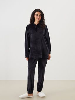 Beli Lastikli Kadife Kad?n Jogger Pijama Alt?