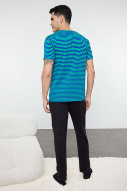TRENDYOL MAN Saks Cizgili Regular Fit Orme %100 Pamuklu Pijama Tak?m? TMNAW25PT00020 - Trendyolmilla фото 10