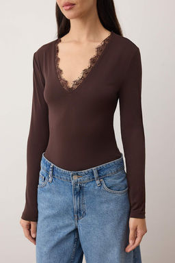 Kahverengi Orme Danteli Yaka Detayl? Body TPRAW25BD00007