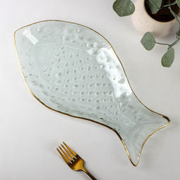 Блюдо стеклянное сервировочное Рыбка, 1833 см, с золотой каймой