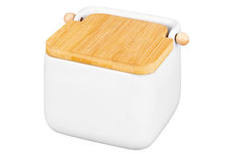 Банка для сыпучих продуктов 850 мл 14*12*11 см Белая + откидная бамбук.крышка, керамика - Elan gallery фото 4
