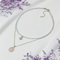 Колье двойное из Голубого агата Халцедон и Розового кварца