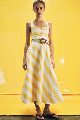 VESTIDO MIDI RAYAS CINTUR?N / Estampado