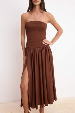 Kahverengi Belden Ac?lan Straplez Kolsuz Gipeli Dokulu Orme Elbise TWOSS26EL00607 - Trendyolmilla фото 3