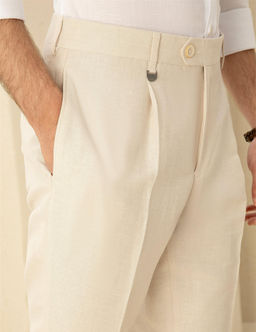 Bej Slim Fit Pileli Keten Kar___ml_ Pantolon - Pierre cardin фото 5