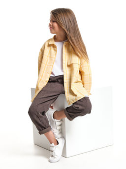 Рубашка для девочки оверсайз в клетку UD 7983 желтая клетка - Mini maxi фото 13