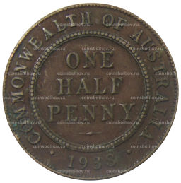 Монета 1/2 пенни 1938 года Австралия