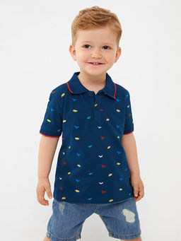 Polo Yaka K?sa Kollu Bask?l? Erkek Bebek Ti??rt