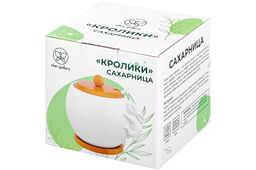 Сахарница 620 мл 12*12*12 см "Кролик" + ложка + дер. крышка на дер. подставке