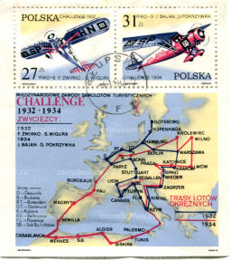 Марка блок 50 летие полетов монопланов (Авиапочта) 1982 год Польша (Блок)