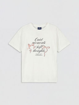 Bisiklet Yaka Bask?l? K?z ?ocuk Ti??rt