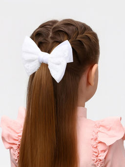 Цена за 6 шт. Бант для волос на резинке «Школьница», воздушное кружево, 12 см, белый