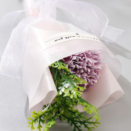 Цена за 2 шт. Мини-букет из мыльных лепестков для ванны «Сиреневая гвоздика с зеленью», подарочный, 13 см