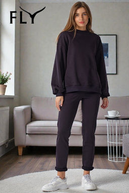 Костюм трикотажный брючный из хлопка темно-синий