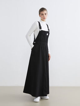 Kare Yaka D?z Ask?l? Kad?n Jean Salopet Elbise